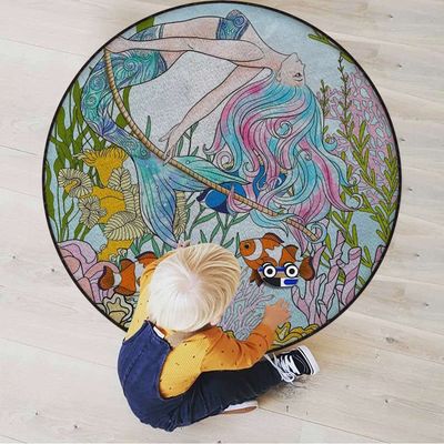 Cartoon Gaming Chair Mat Under Computer Desk Floor Protector for Rolling Chairs Non Slip Anti Scratches Woman Seascape Underwater Animals,Pink Blue Diameter 60 in