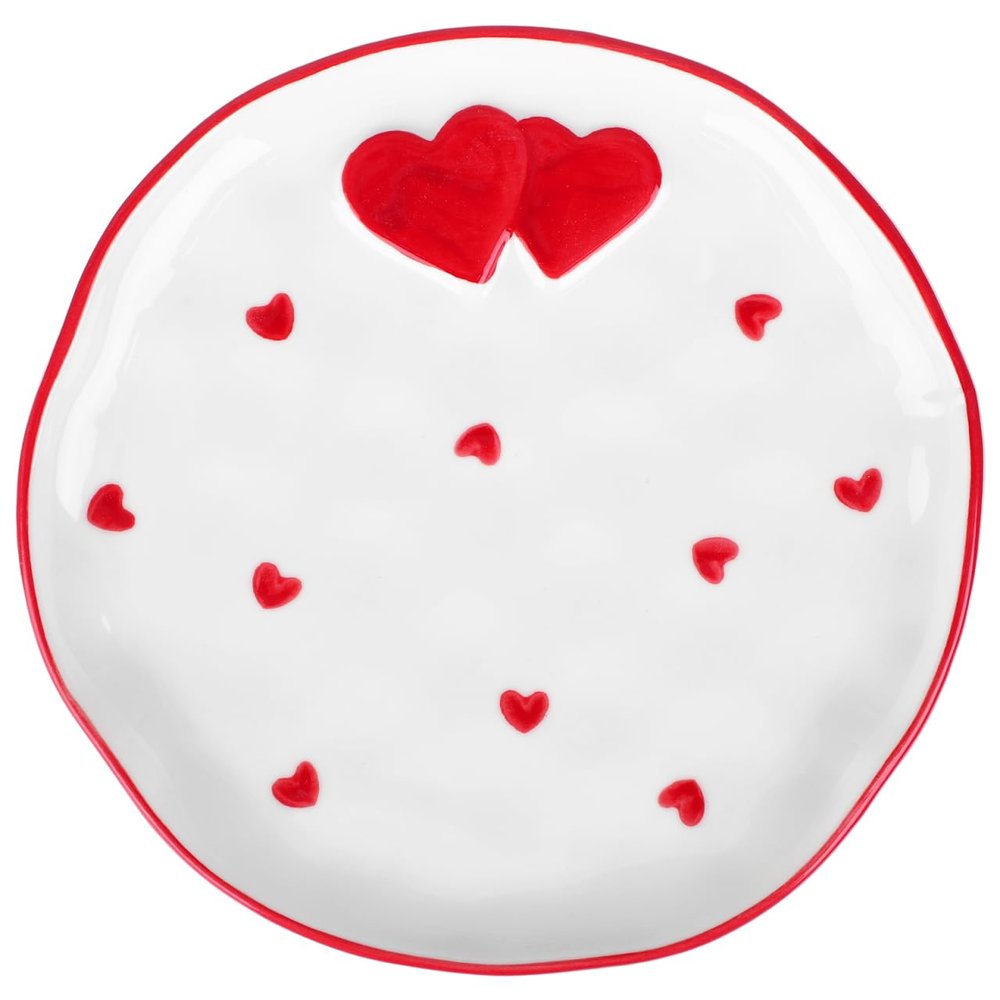 CALLARON 7" Heart Plates Ceramic Serving Plates Dessert PLATES Valentine's Day Dinner Platter Porcelain Salad Platter Dinnerware for Valentine's Day