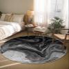 Black Grey Round Area Rug 4ft,Washable Outdoor Indoor Carpet Runner Rug for Bedroom,Kitchen,Bathroom,Living Room,Office,Abstract Modern Marble Fluid Artwork Art Area+Rug Large Bath Door Desk Floor Mat view 4