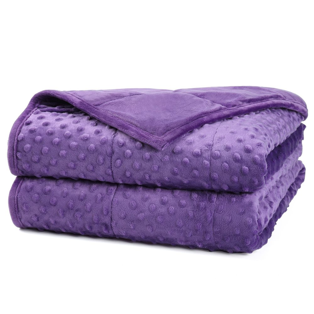 Alomidds Weighted Blanket (48"x72",15lbs Twin Size - Purple), Weighted Blankets for Adults, Cooling Breathable Soft and Comfort Minky, Heavy Blanket Microfiber Material with Glass Beads