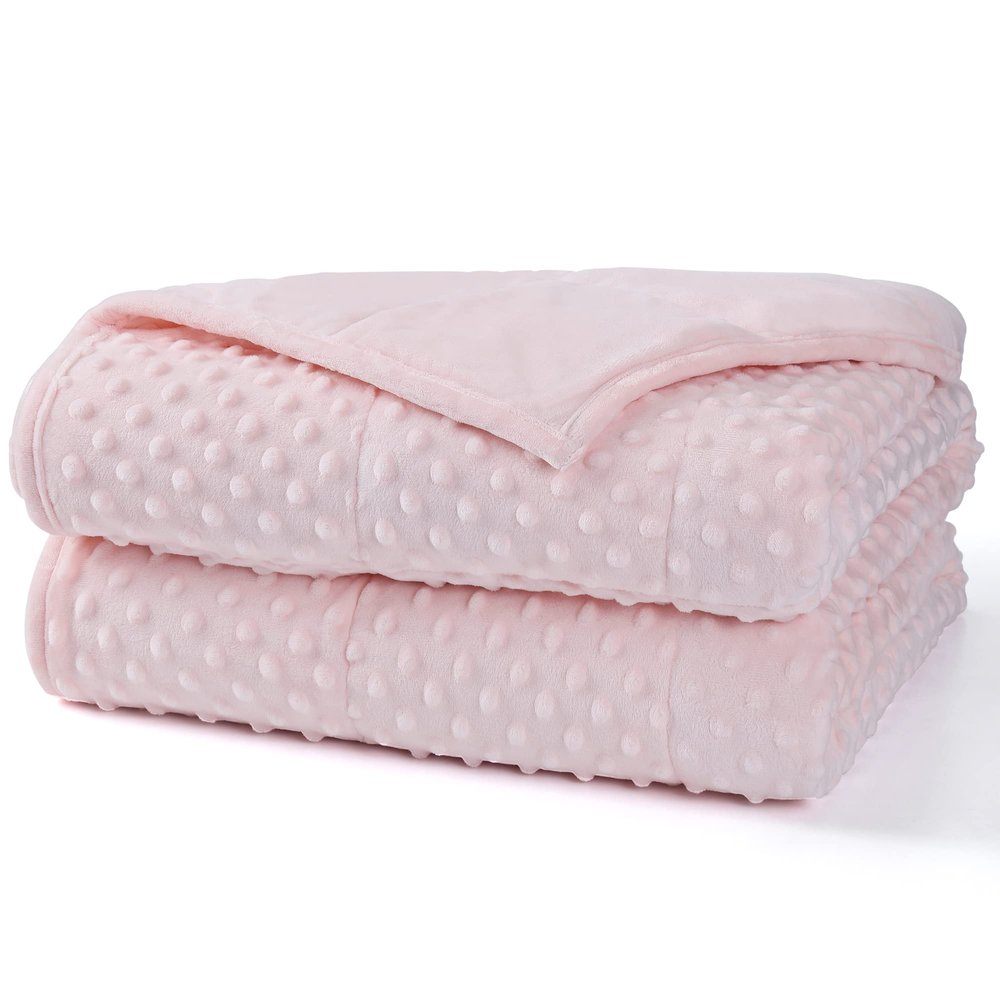 Alomidds Weighted Blanket (48"x72",15lbs Twin Size - Pink), Weighted Blankets for Adults, Cooling Breathable Soft and Comfort Minky, Heavy Blanket Microfiber Material with Glass Beads