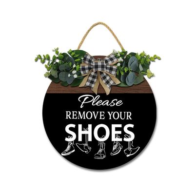 Black Please Remove Your Shoes Wreath for Front Door Wall Decorative Sign Holiday Decor Door Vintage Wall Door Art Sign Take Your Shoes Off Sign for Door for Home Wall Pediments Farmhouse Porch Patio