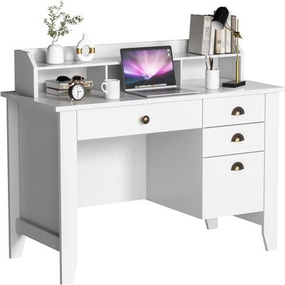 Catrimown Computer Desk with Drawers and Hutch White Desk with Drawer Wood Executive Desk Teens Student Desk Writing Laptop Home Office Desk for Small Spaces, Cream, 47.5''D x 22''W x 36.5''H