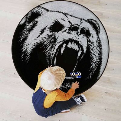 Bear Chair Mat for Hardwood Floor Noise Cancelling Gaming Chair Mat Round Anti-Slip Office Chair Mat for Home Office Gaming Room Sketch Line Style Ink Drawing Style,Charcoal Grey Diameter 43.3 in
