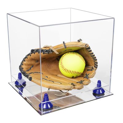 Better Display Cases Acrylic Versatile Display Case - Medium Square Box with Clear Case, Dark Blue Risers and Mirror Base 11" x 11" x 11" (A001/V01)