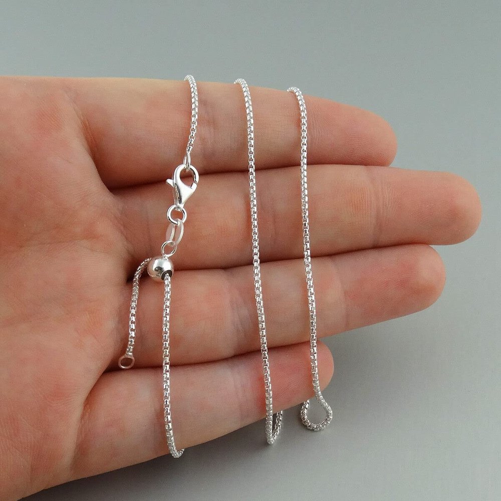 1.25mm Half Round Box Chain Necklace - 925 Sterling Silver - Adjusts up to 24"