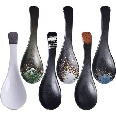 6pcs Vintage Japanese Ceramic Soup Spoons Short Handle Ramen Spoons for Porridge and Soup Unique Snowflake and Colors