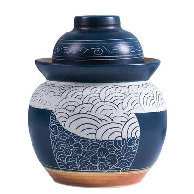 QPZK Ceramic Fermentation Crock Pickling Pot,Blue Traditional Chinese Porcelain Pickle Jar, Fermenting Jar with Water Seal Airlock Lid Stoneware Fermenter for Sauerkraut 3.5KG