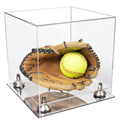Better Display Cases Acrylic Versatile Display Case - Medium Square Box with Clear Case, Silver Risers and Mirror Base 11" x 11" x 11" (A001/V01)