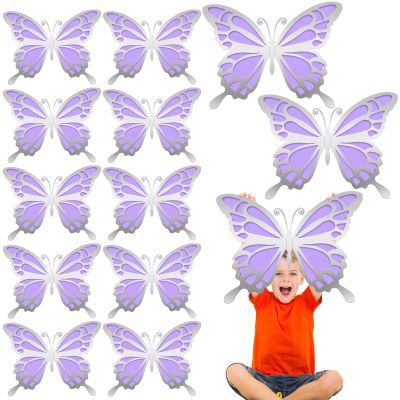 Geyee 12 Pcs 3D Large Butterfly Party Decoration 12 Inch 10 Inch Big Butterfly Centerpieces for Tables Baby Shower Birthday Wedding Hanging Decoration(Silver and Purple)