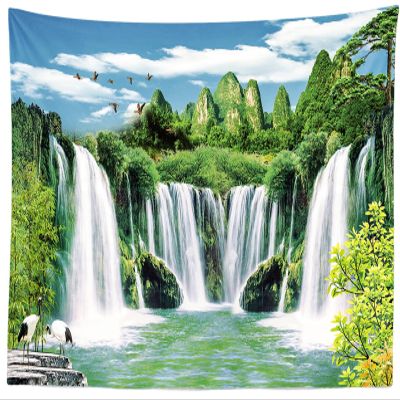 BELECO Mountain Waterfall Tapestry Wall Hanging 118x96 Inch Green Mountain Trees Lake Nature Art Tapestry Asian Landscape Tapestry for Bedroom Living Room Dorm Decor Home Decorations