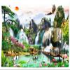 BELECO Mountain Lake Tapestry Waterfall Tapestry Asian Style Nature Tapestry 118x78 Inch Mountain Trees Green Lake Lotus Flowers Bridge Wonderland Tapestry Wall Mural for Bedroom Living Room Decor