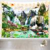 BELECO Mountain Lake Tapestry Waterfall Tapestry Asian Style Nature Tapestry 118x78 Inch Mountain Trees Green Lake Lotus Flowers Bridge Wonderland Tapestry Wall Mural for Bedroom Living Room Decor view 2