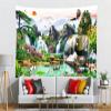 BELECO Mountain Lake Tapestry Waterfall Tapestry Asian Style Nature Tapestry 118x78 Inch Mountain Trees Green Lake Lotus Flowers Bridge Wonderland Tapestry Wall Mural for Bedroom Living Room Decor view 3
