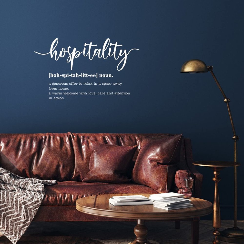 Hospitality Word Definition Meaning Wall Decor Stickers Typographic Quotes Vinyl Wall Decals for Living Room Kids Rooms Girls Boys Wall Art Home Decor Housewarming Gift 36x36in