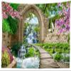 BELECO Spring Garden Tapestry Wall Hanging Cherry Blossoms Green Trees River Bridge Nature Tapestry 118x96 Inch Stone Arch Mountain Waterfall Landscape Tapestry for Bedroom Living Room Dorm Decor