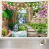 BELECO Spring Garden Tapestry Wall Hanging Cherry Blossoms Green Trees River Bridge Nature Tapestry 118x96 Inch Stone Arch Mountain Waterfall Landscape Tapestry for Bedroom Living Room Dorm Decor view 2