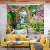 BELECO Spring Garden Tapestry Wall Hanging Cherry Blossoms Green Trees River Bridge Nature Tapestry 118x78 Inch Stone Arch Mountain Waterfall Landscape Tapestry for Bedroom Living Room Dorm Decor view 4