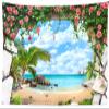 BELECO Tropical Ocean Wall Tapestry 70x47 Inch 3D Stone Cave Scenery Beach Island Tapestry Palm Tree Sailboat Rose Flowers Blue Sky White Clouds Seaside Tapestry for Bedroom Living Room Dorm Decor view 1