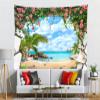 BELECO Tropical Ocean Wall Tapestry 70x47 Inch 3D Stone Cave Scenery Beach Island Tapestry Palm Tree Sailboat Rose Flowers Blue Sky White Clouds Seaside Tapestry for Bedroom Living Room Dorm Decor view 3