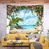 BELECO Tropical Ocean Wall Tapestry 70x47 Inch 3D Stone Cave Scenery Beach Island Tapestry Palm Tree Sailboat Rose Flowers Blue Sky White Clouds Seaside Tapestry for Bedroom Living Room Dorm Decor view 4