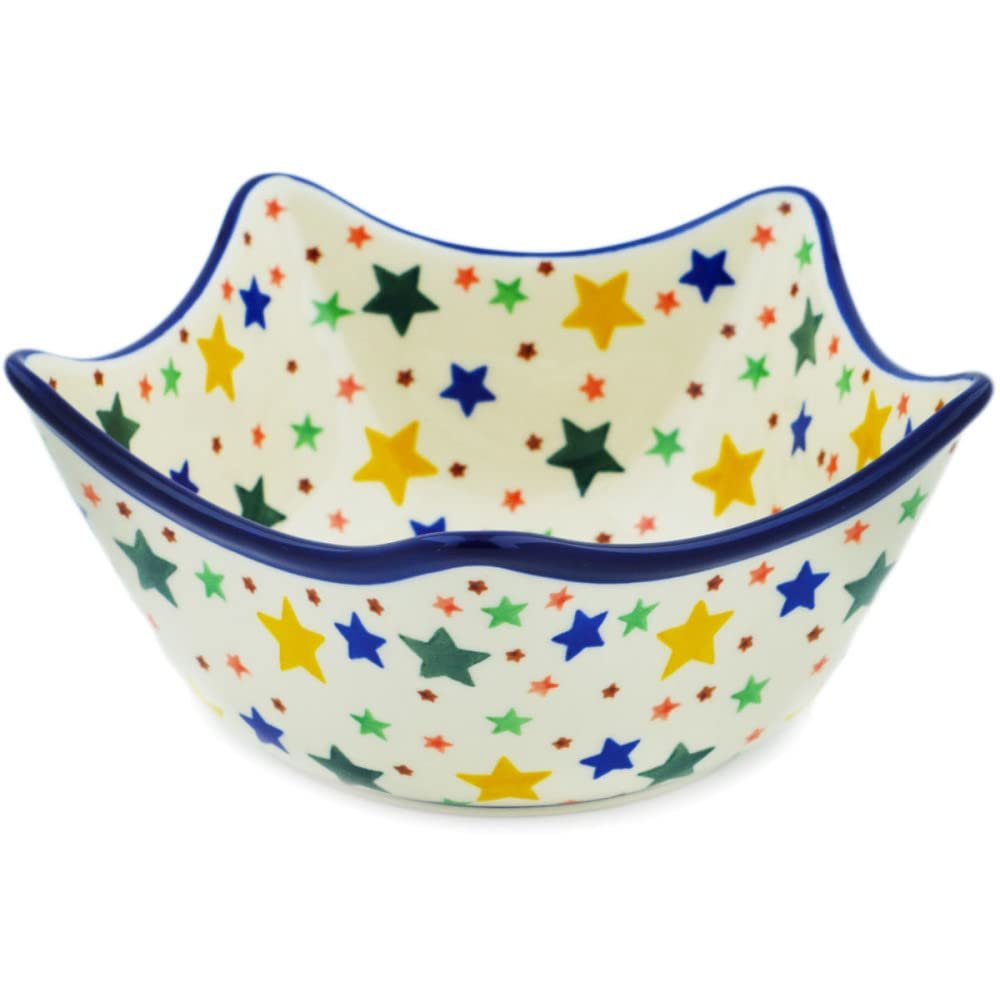 Polmedia Polish Pottery Star Shaped Bowl 7-inch - Star Fiesta Pattern Handmade in Boleslawiec Poland by Ceramika Artystyczna + Certificate of Authenticity