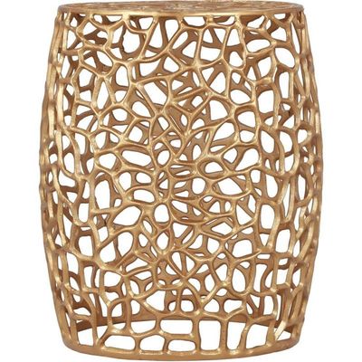 MAKLAINE Scrollwork Contemporary Solid Aluminum End Table in Rich Gold