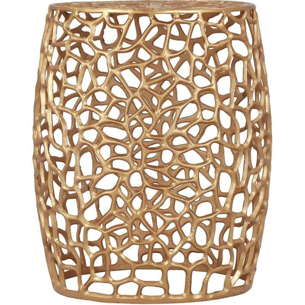 MAKLAINE Scrollwork Contemporary Solid Aluminum End Table in Rich Gold