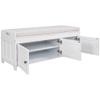 Wealthman Storage Bench with 3 Shutter-Shaped Doors, Shoe Bench with Removable Cushion and Hidden Storage Space for Hallway Entryway Living Room Bedroom (White) view 3