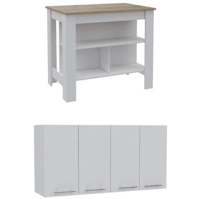Home Square 2-Piece Set with Kitchen Island and Four-Door Wall Cabinet