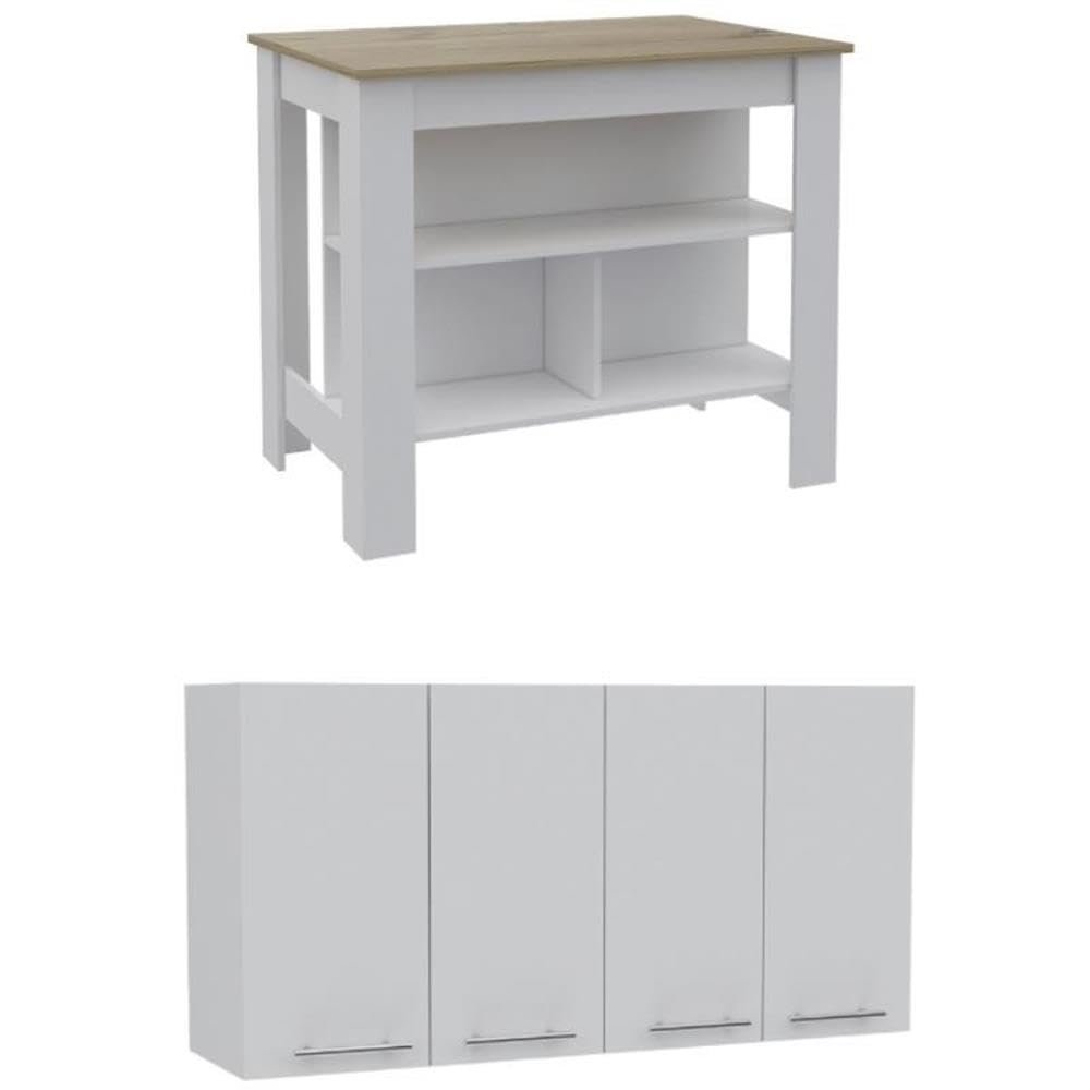 Home Square 2-Piece Set with Kitchen Island and Four-Door Wall Cabinet