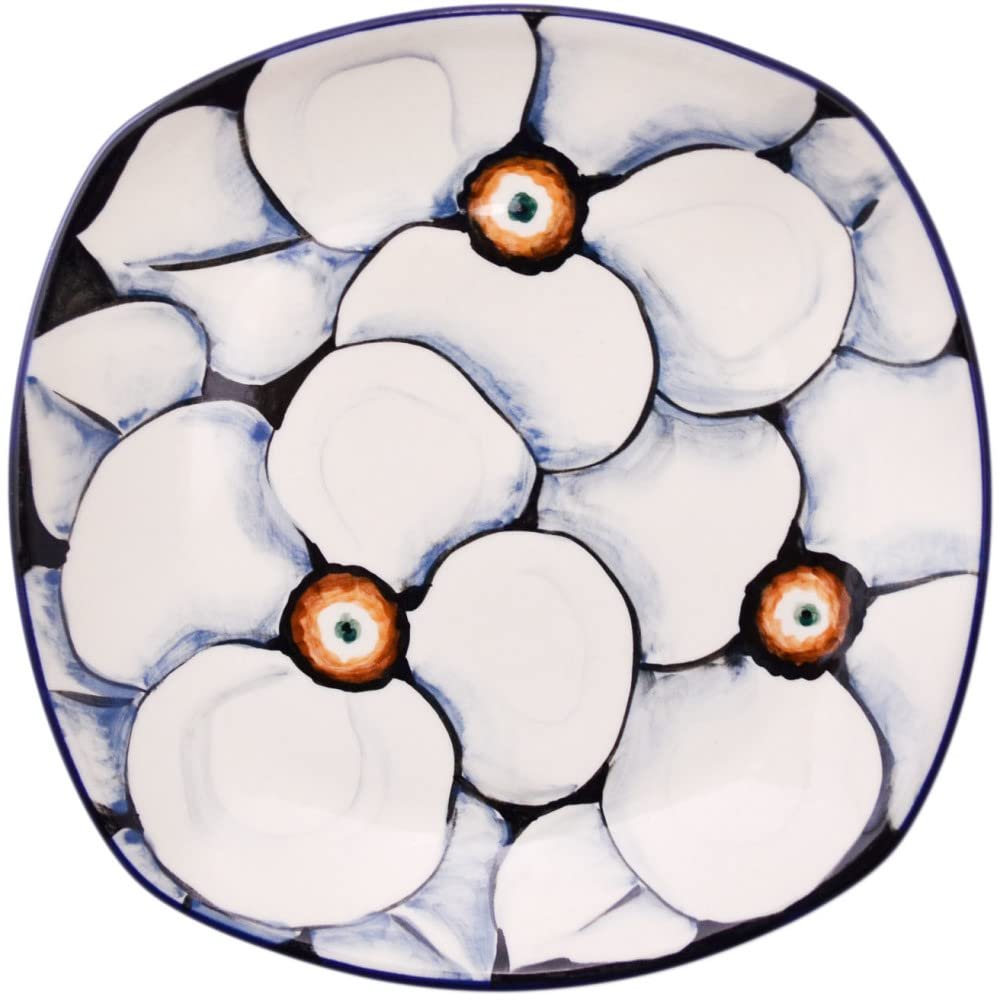 Polmedia Polish Pottery Dessert Plate UNIKAT - Looking Poppy Pattern Handmade in Boleslawiec Poland by Ceramika Artystyczna + Certificate of Authenticity