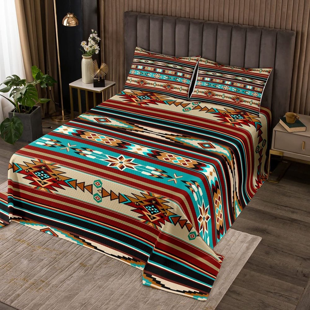 Western Quilt Set Boho Aztec Bedspread Cowboy Cowgirl Southwestern Coverlet For Kids Boys Girls Rustic Farmhouse Country Room Decor Bohemian Tribe Arrow Retro Quilted Bedroom Collection King Size