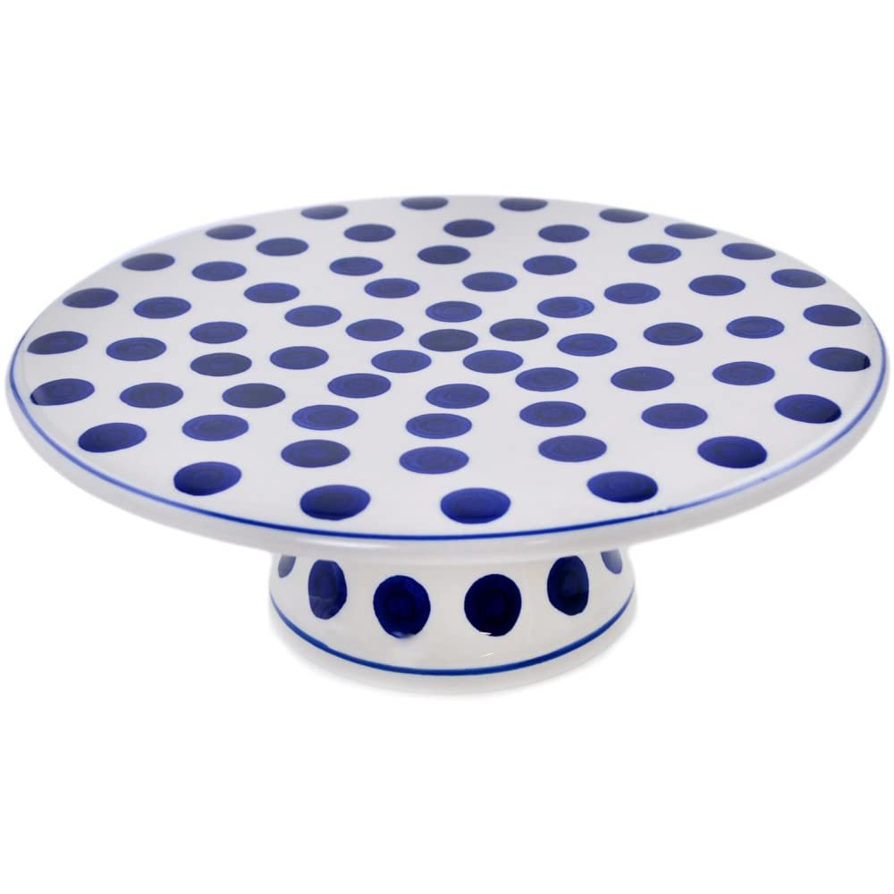 Polmedia Polish Pottery Cake Stand - Bold Polka Dots Pattern Handmade in Boleslawiec Poland by Ceramika Artystyczna + Certificate of Authenticity