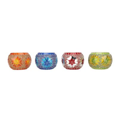 4PCS Mosaic Glass Votive Candle Holder, Handmade Romantic Valentine Centerpiece Candle Holder, Colorful Glass Candle Holders for Valentine, Party Decor