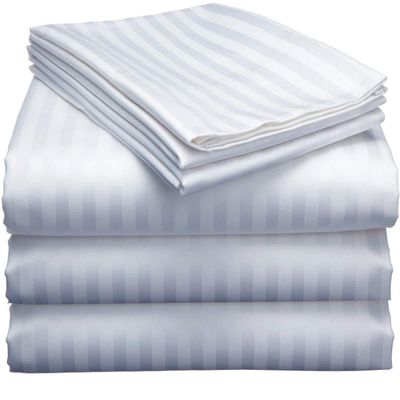 Online Bedding Linen Split California King Sheets Sets For Adjustable Bed, 800 Thread Count Fabric 100% Cotton Sheets, 5 Piece Split Cal-King Sheet Set, Sateen Sheets, 18" Deep Pocket - White Stripe
