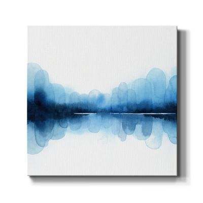 Renditions Gallery Modern Canvas Artwork Prints for Home Decor Misty Blue & White Forest Lake Reflection Wall Hanging Abstract Paintings for Living Room Office Decorations - 10"X10" LT506