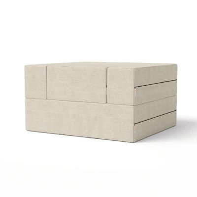 Modern Foldout Convertible Chair Sleeper Couch with Ottoman | Velvet Pullout Sofa Beanbag with Sturdy Backrest,Comfortable Plush Durable Reclining | Ivory Cream Color Converted in Twin Size Bed