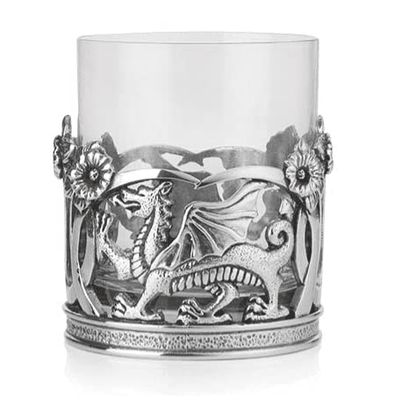 AE Williams Stunning Pewter Welsh Dragon & Daffodil Whisky Tumbler Glass