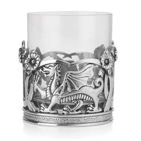 AE Williams Stunning Pewter Welsh Dragon & Daffodil Whisky Tumbler Glass