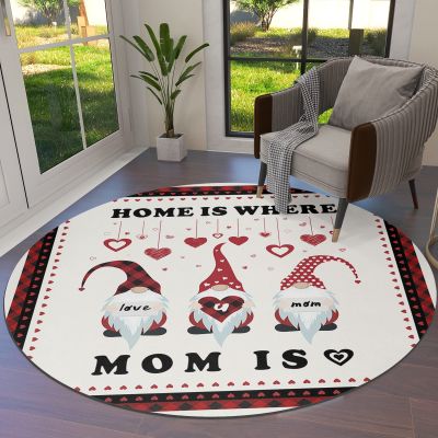 Round Area Rug 4 Ft for Bathroom Collection Room Area Floor Mat Mother's Day Gnome Home is Where MOM is Love Non-Slip and Washable Carpets for Indoor Bedroom Kids Room Home Decor