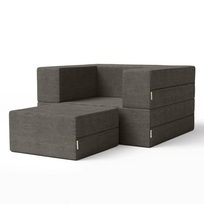 Modern Foldout Convertible Chair Sleeper Couch with Ottoman | Velvet Pullout Sofa Beanbag with Sturdy Backrest,Comfortable Plush Durable Reclining | Charcoal Gray Color Converted in Twin Size Bed