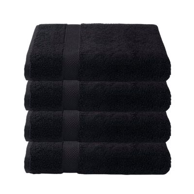 American Fluffy Towel 4-Piece Bath Towel Set Turkish Cotton, Contains 4 Oversized Bath Towels (27 x 54 Inches) -Highly Absorbent Towels for Bathroom, Hotel & Spa (4-Piece, Black)