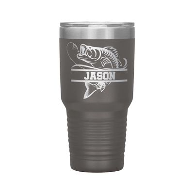 Personalized Bass Fishing Tumbler - Bass Fishing Gift - 30oz Insulated Engraved Stainless Steel Fishing Travel Mug Pewter