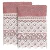 2 Piece Rose Cotton Material, Embroidered Washcloth Turkish Bath Towels 13" x 13" Size, 300-499 GSM Machine Washable Floral Trellis Motif Textured Pattern | All Season Quick Dry Highly Absorbent view 1