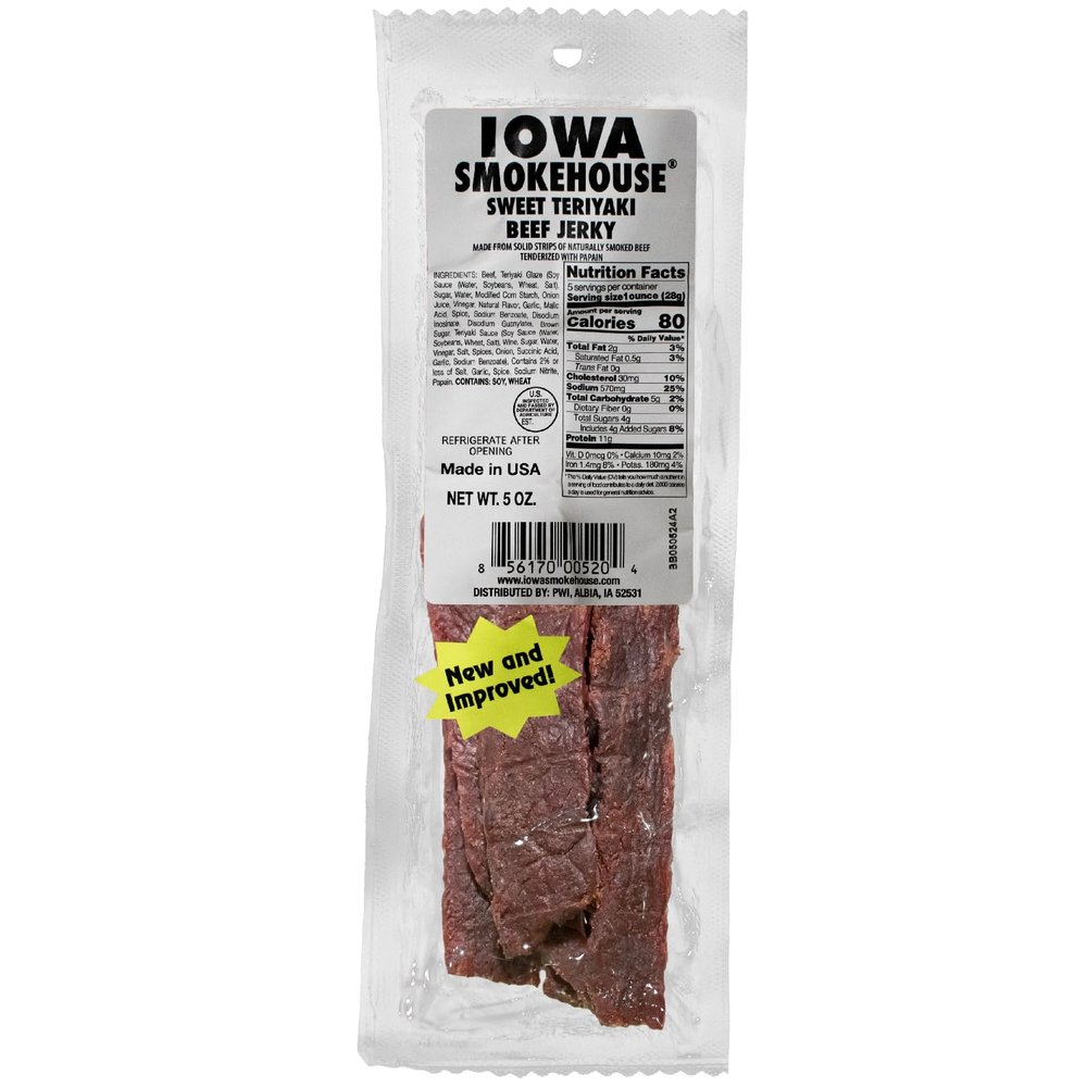 IOWA SMOKEHOUSE Beef Jerky, Sweet Teriyaki - Thick & Tender Cuts - 11g of Protein, All USA Beef - 5 Oz