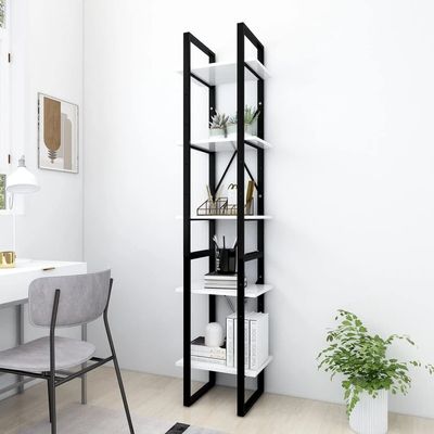 CHARMMA 5-Tier Bookcases,Narrow Book Shelves,Industrial Bookshelf,Large Etagere Bookshelf Open Display Shelves with Metal Frame for Living Room Bedroom Home Office 15.7"x11.8"x68.9" White