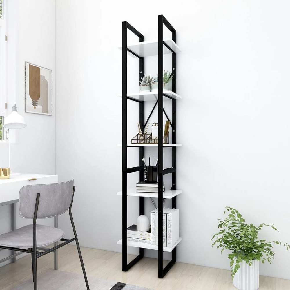 CHARMMA 5-Tier Bookcases,Narrow Book Shelves,Industrial Bookshelf,Large Etagere Bookshelf Open Display Shelves with Metal Frame for Living Room Bedroom Home Office 15.7"x11.8"x68.9" White