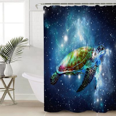 Anzona Sea Turtle Waterproof Shower Curtains Set - Stall 48 x 72 Inch, Universe Galaxy Starry Sky Navy Blue Polyester Fabric Bathroom Curtain with 12 Hooks, Bathroom Accessories, 1 Panel