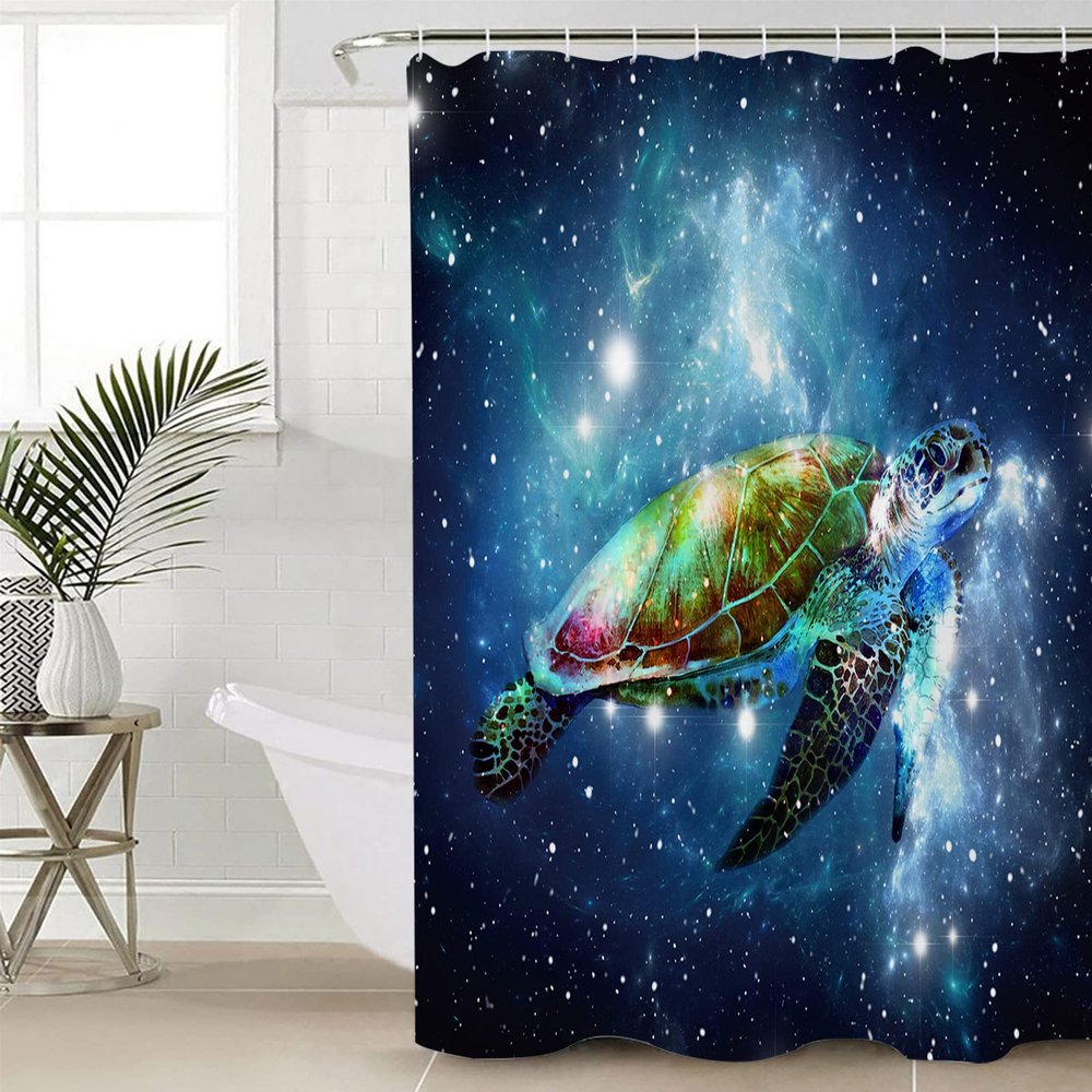 Anzona Sea Turtle Waterproof Shower Curtains Set - Stall 48 x 72 Inch, Universe Galaxy Starry Sky Navy Blue Polyester Fabric Bathroom Curtain with 12 Hooks, Bathroom Accessories, 1 Panel